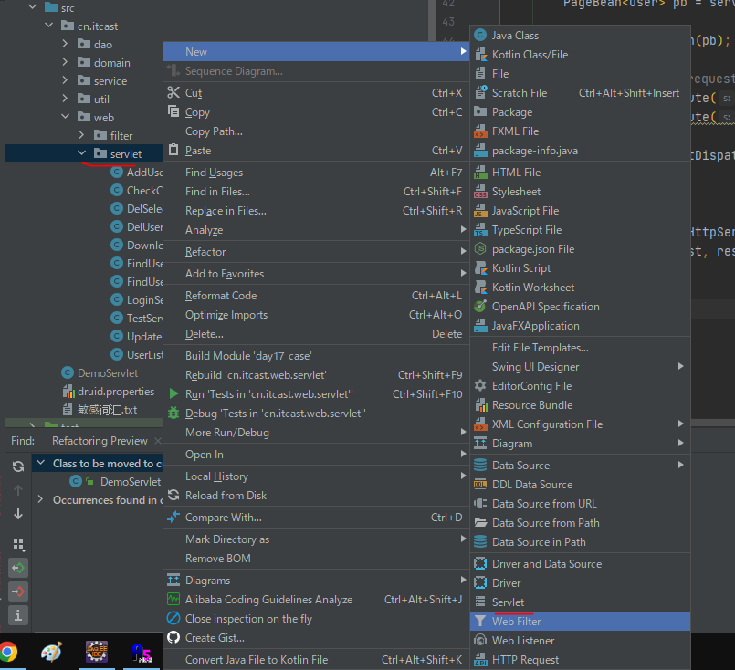 Unable to create servlet under SRC subfile of idea
