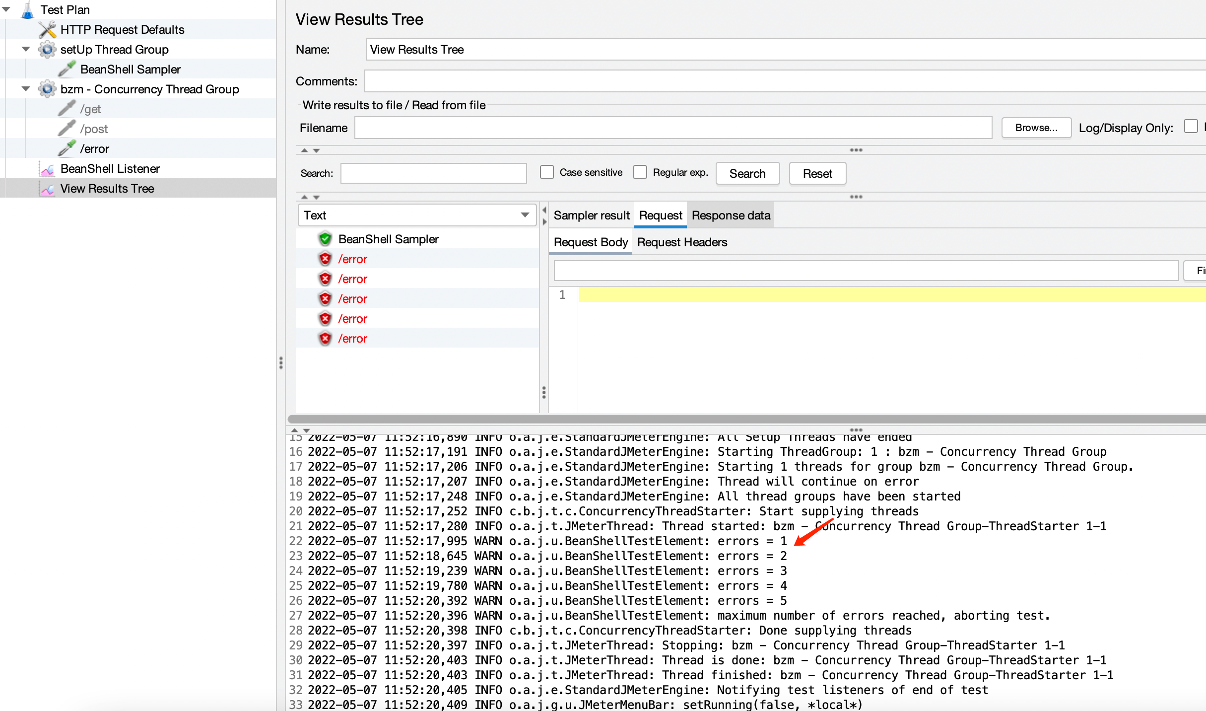How to stop the test after reaching a given number of errors during stress testing in JMeter