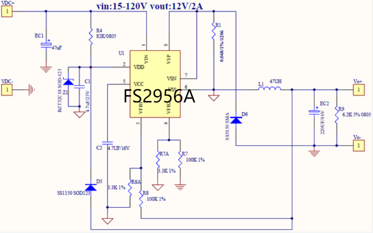 FS2956A 输入8-120V 用于液晶仪表5V-USB 充电口方案