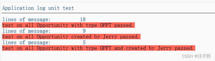 A unit test report for CRM One Order Application log