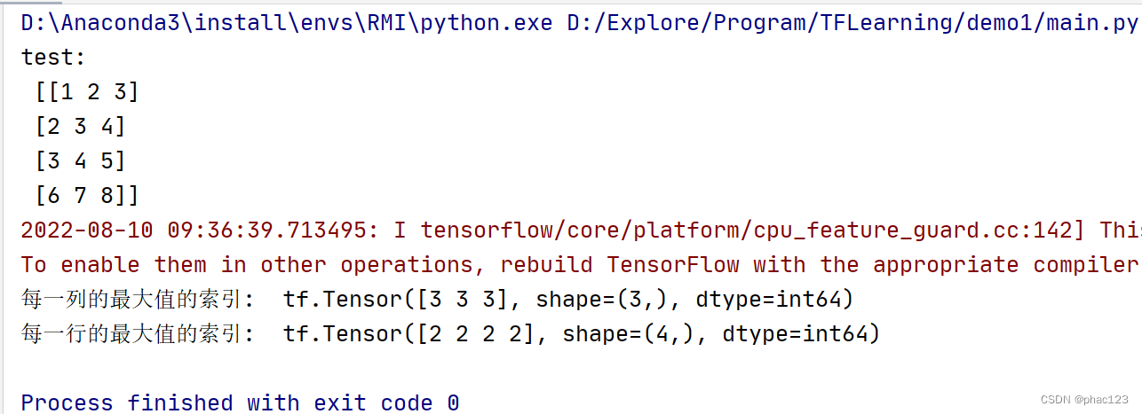 Use tf.argmax in Tensorflow to return the index of the maximum value of the tensor along the specified dimension