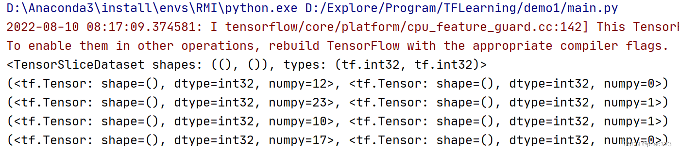 TF通过feature与label生成(特征,标签)集合,tf.data.Dataset.from_tensor_slices